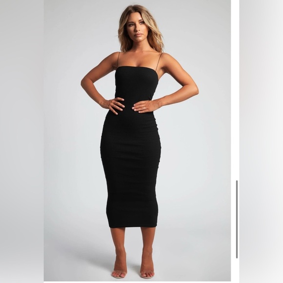 new meshki Jalia Thin Strap Ribbed
 Dress Black Midi Dress - Picture 2 of 7
